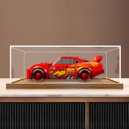 LEGO 77255 Lightning McQueen Vitrine d'affichage en acrylique miroir avec anneau lumineux et fond imprimé UV - Présentoir anti-poussière