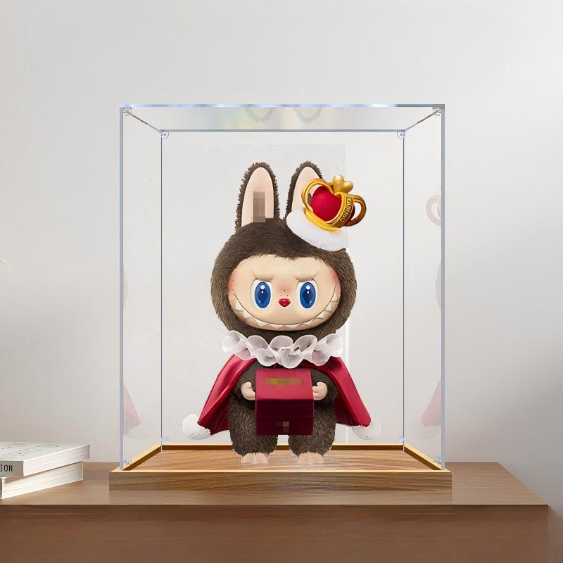 Pop Mart Labubu Checkmate Series Mirror Acrylic Display Case with Ring Light & UV-Printed Background - Dustproof Showcase