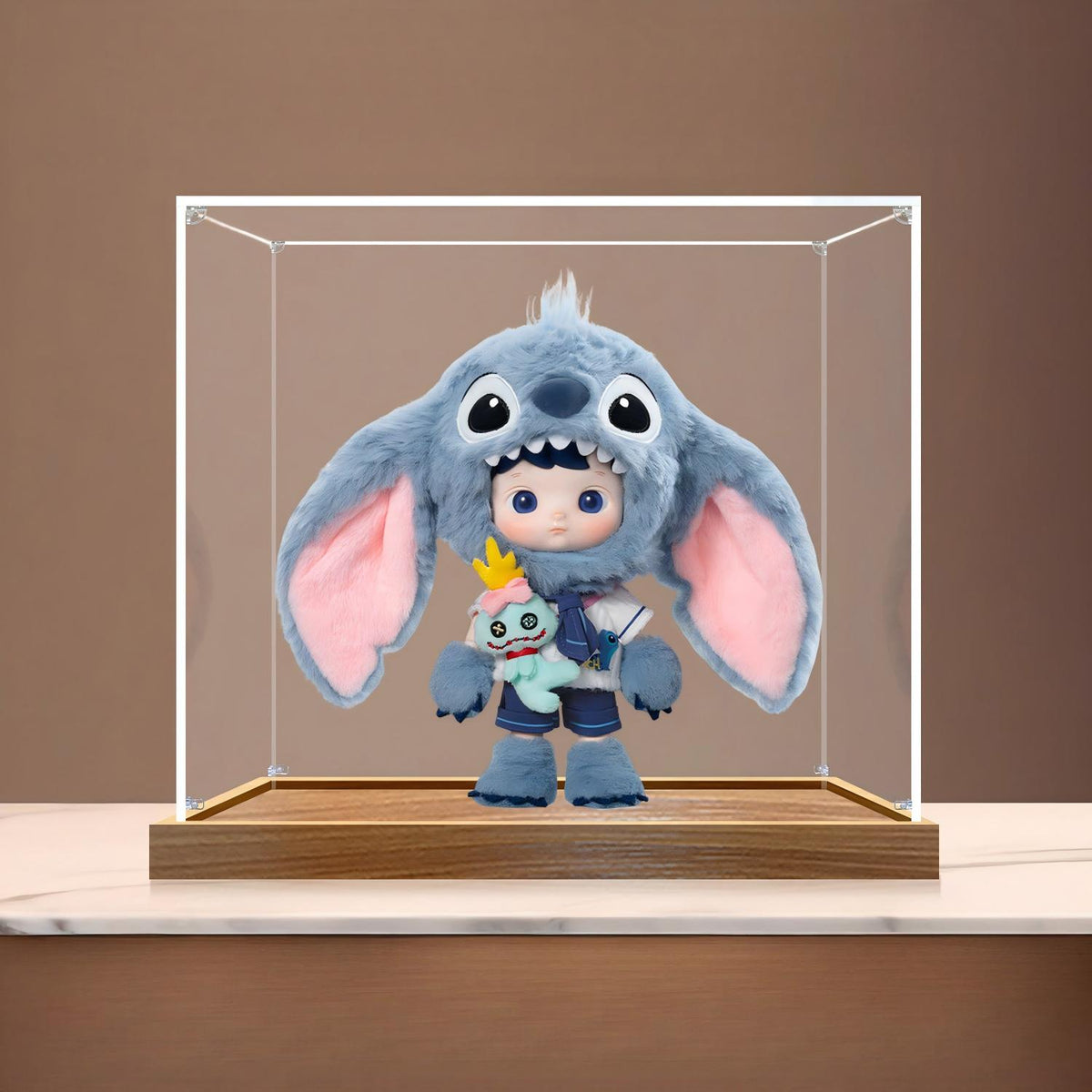 Pop Mart Hacipupu Mirror Acrylic Display Case with Ring Light & UV-Printed Background - Dustproof Showcase