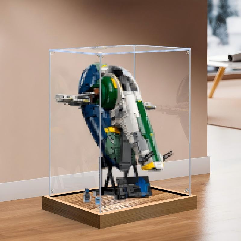 LEGO 75409 Jango Fett's Firespray-Class Starship - UCS Vetrina espositiva in acrilico a specchio con luce ad anello e sfondo stampato UV - Espositore antipolvere