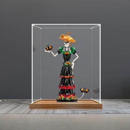 LEGO 21372 La Catrina Spejl Akryl Udstillingskasse med Ringlys & UV-printet Baggrund - Støvtæt Vitrine