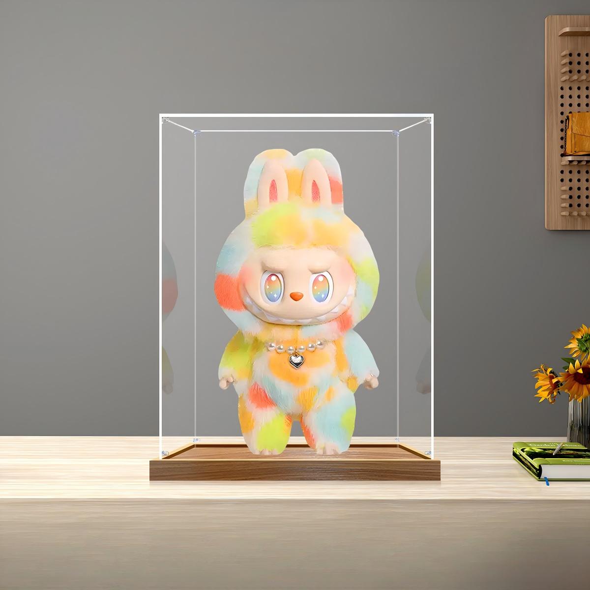Pop Mart The Monsters Labubu Series Mirror Acrylic Display Case with Ring Light & UV-Printed Background - Dustproof Showcase