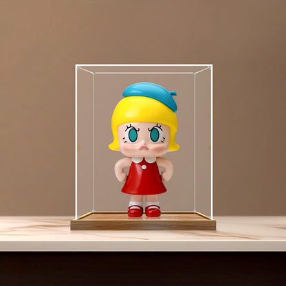 Pop Mart Angry Molly Mirror Acrylic Display Case with Ring Light & UV-Printed Background - Dustproof Showcase