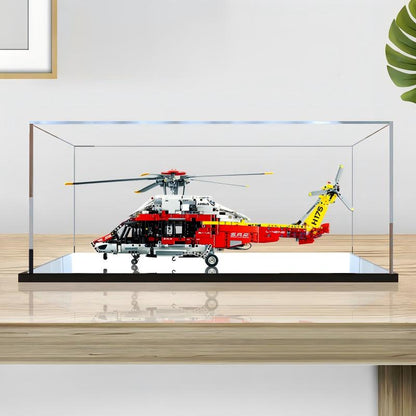 LEGO 42145 Airbus H175 Rescue Helicopter Custodia Espositiva in Acrilico Specchiato con Anello Luminoso e Sfondo Stampato UV - Vetrina Antipolvere