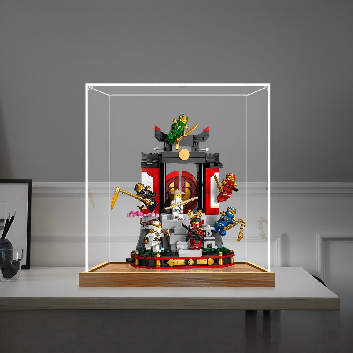 LEGO 71866 Ninja Character Display Mirror Acrylic Display Case with Ring Light & UV-Printed Background - Dustproof Showcase