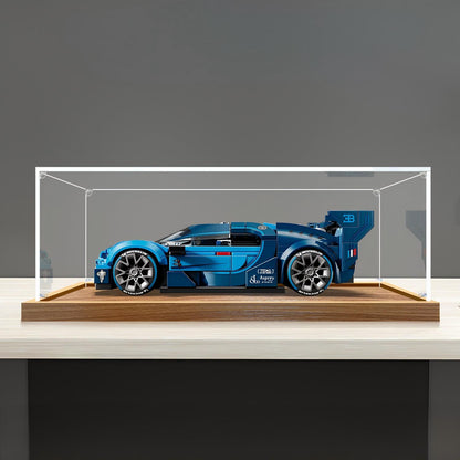 LEGO 77253 Bugatti Vision Gran Turismo Vitrine d'affichage en acrylique avec miroir, anneau lumineux et fond imprimé UV - Présentoir anti-poussière