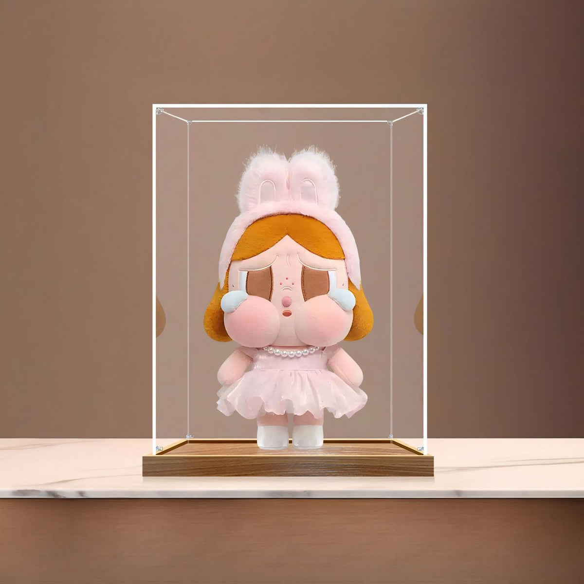 حالة عرض أكريليك مرآة Pop Mart Crybaby مع إضاءة حلقية وخلفية مطبوعة بالأشعة فوق البنفسجية - صندوق عرض مقاوم للغبار