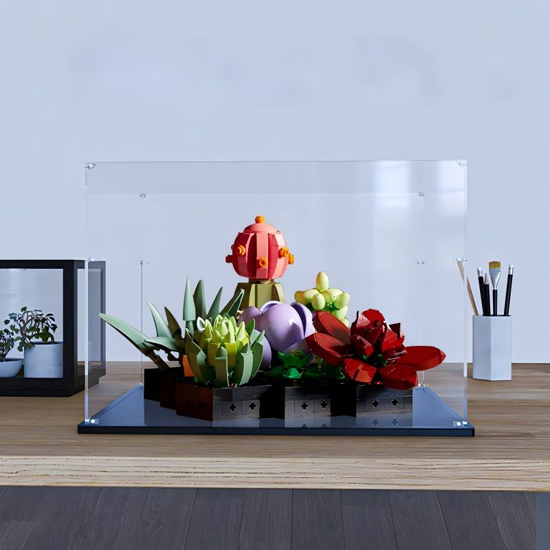 Acrylic Display Case for LEGO 10309 Succulents, with Themed Printed Background & Dustproof Box