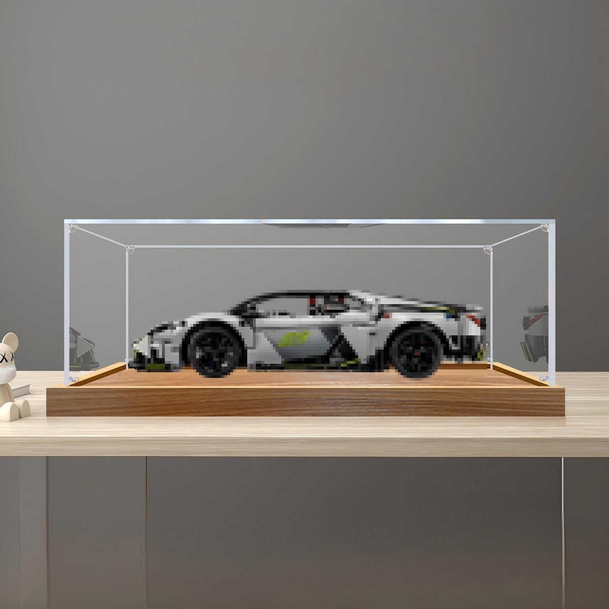 LEGO 42214 لامبورغيني ريفويلتو علبة عرض أكريليك مرآة مع ضوء حلقي وخلفية مطبوعة بالأشعة فوق البنفسجية - واجهة عرض مقاومة للغبار