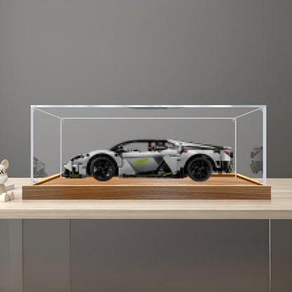 LEGO 42214 لامبورغيني ريفويلتو علبة عرض أكريليك مرآة مع ضوء حلقي وخلفية مطبوعة بالأشعة فوق البنفسجية - واجهة عرض مقاومة للغبار