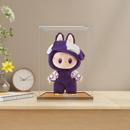 Pop Mart Labubu Space Mirror Acrylic Display Case with Ring Light & UV-Printed Background - Dustproof Showcase