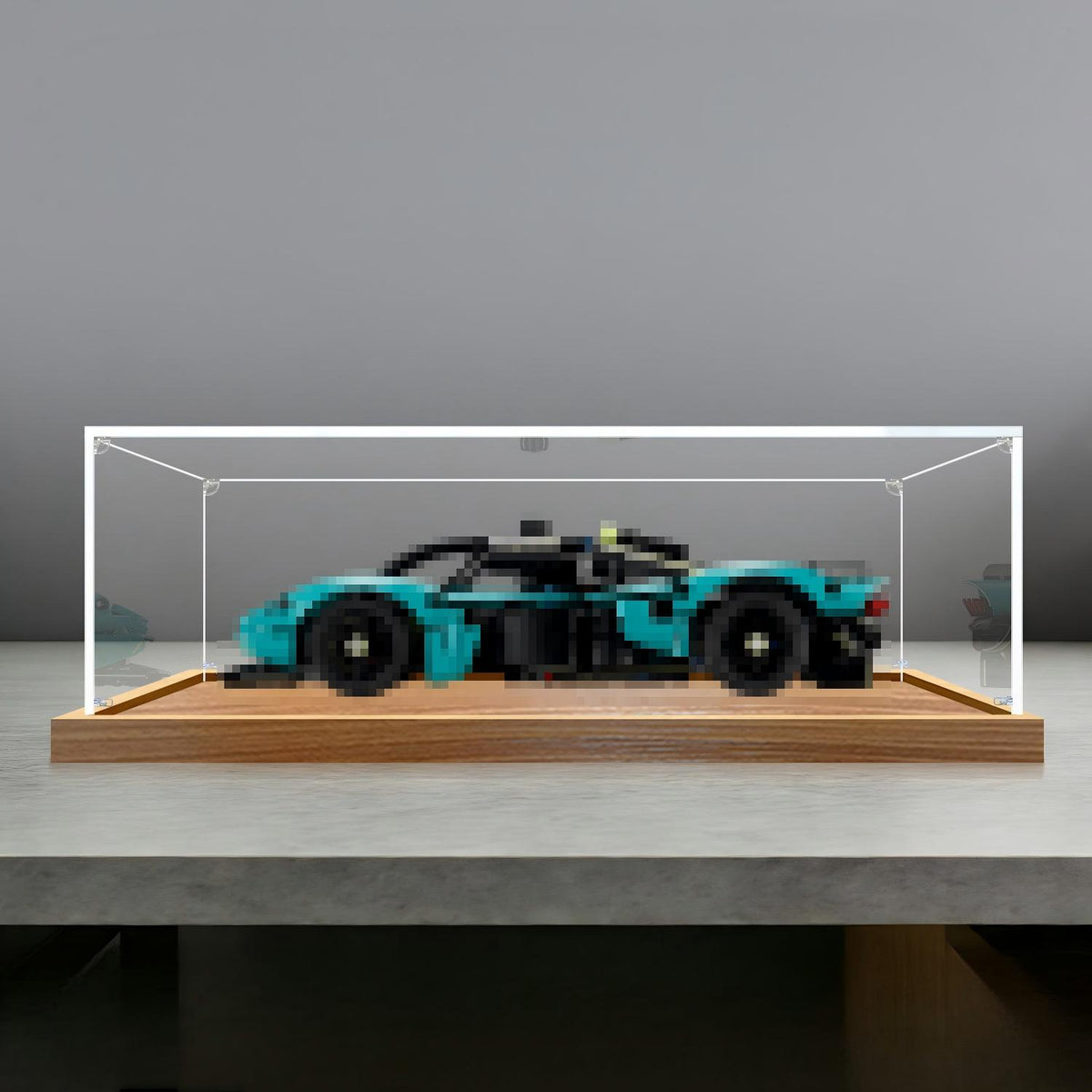LEGO 42208 Aston Martin Valkyrie Spiegel-Acryl-Vitrine mit Ringlicht & UV-bedrucktem Hintergrund - Staubdichte Präsentationsvitrine