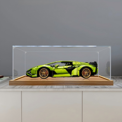 LEGO 42115 Lamborghini Sián FKP 37 Mirror Acrylic Display Case with Ring Light & UV-Printed Background - Dustproof Showcase