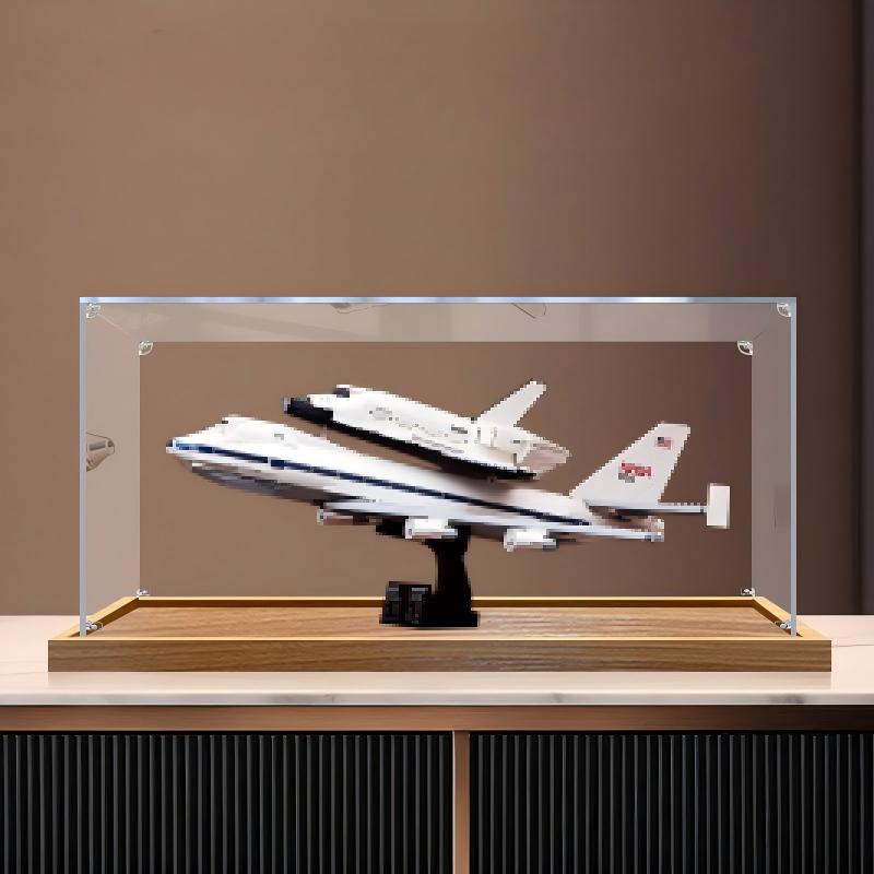 LEGO 10360 Shuttle Carrier Aircraft Mirror Acrylic Display Case with Ring Light & UV-Printed Background - Dustproof Showcase