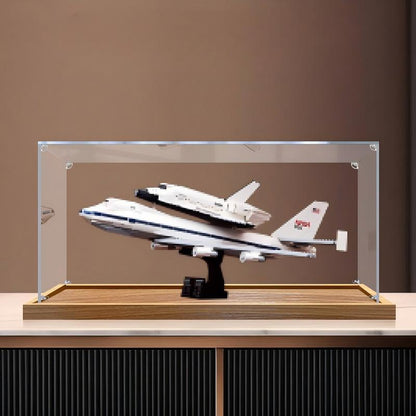 LEGO 10360 Shuttle Carrier Aircraft Mirror Acrylic Display Case with Ring Light & UV-Printed Background - Dustproof Showcase