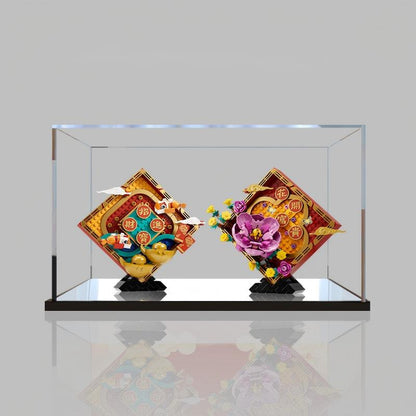 LEGO 80110 Lunar New Year Mirror Acrylic Display Case with Ring Light & UV-Printed Background - Dustproof Showcase