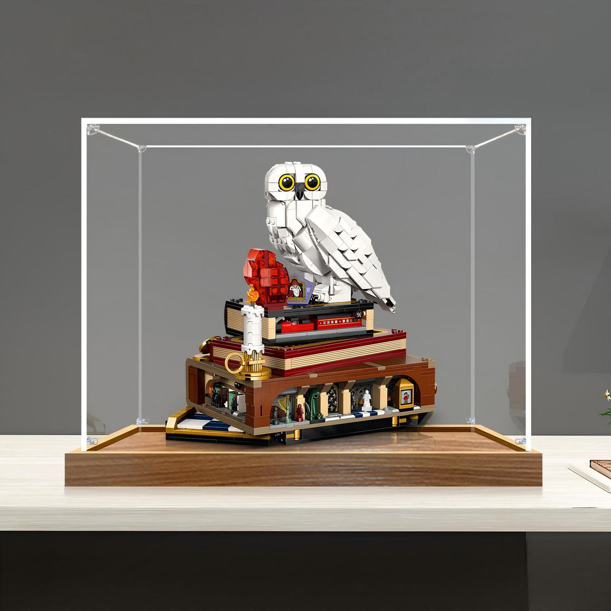 LEGO 76466 Sorcerer's Stone - Collectors' Edition Mirror Acrylic Display Case with Ring Light & UV-Printed Background - Dustproof Showcase
