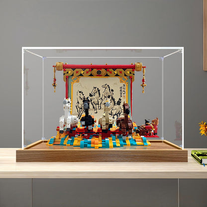 LEGO 80119 Galloping Horses Canvas Mirror Acrylic Display Case con Ring Light e Sfondo Stampato UV - Vetrina Antipolvere