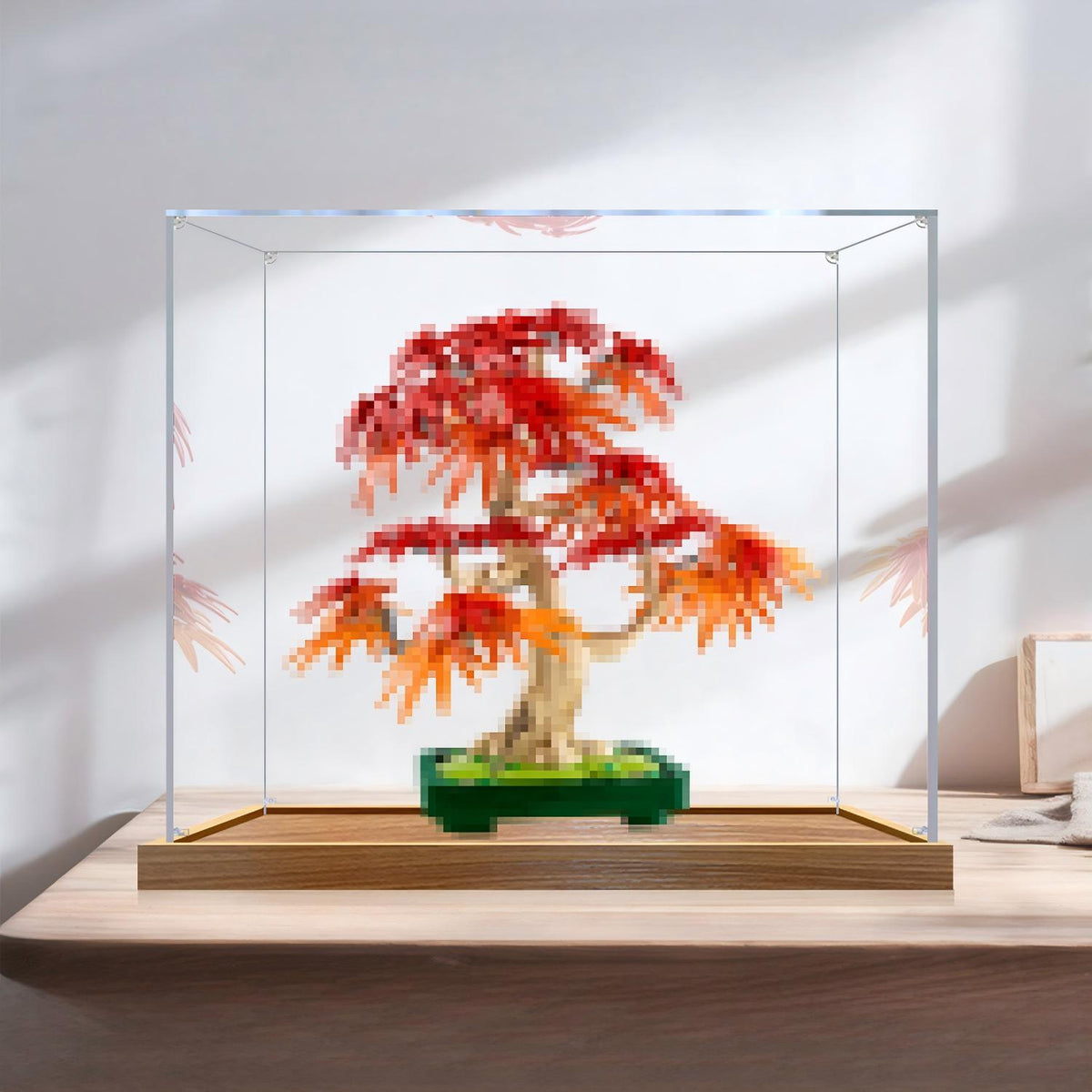 LEGO 10348 Japanischer Ahornbaum Spiegel-Acryl-Vitrine mit Ringlicht & UV-bedrucktem Hintergrund - Staubdichte Präsentationsvitrine