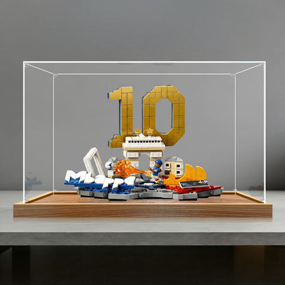 LEGO 43013 Kylian Mbappé - Soccer Highlights Mirror Acrylic Display Case with Ring Light & UV-Printed Background - Dustproof Showcase