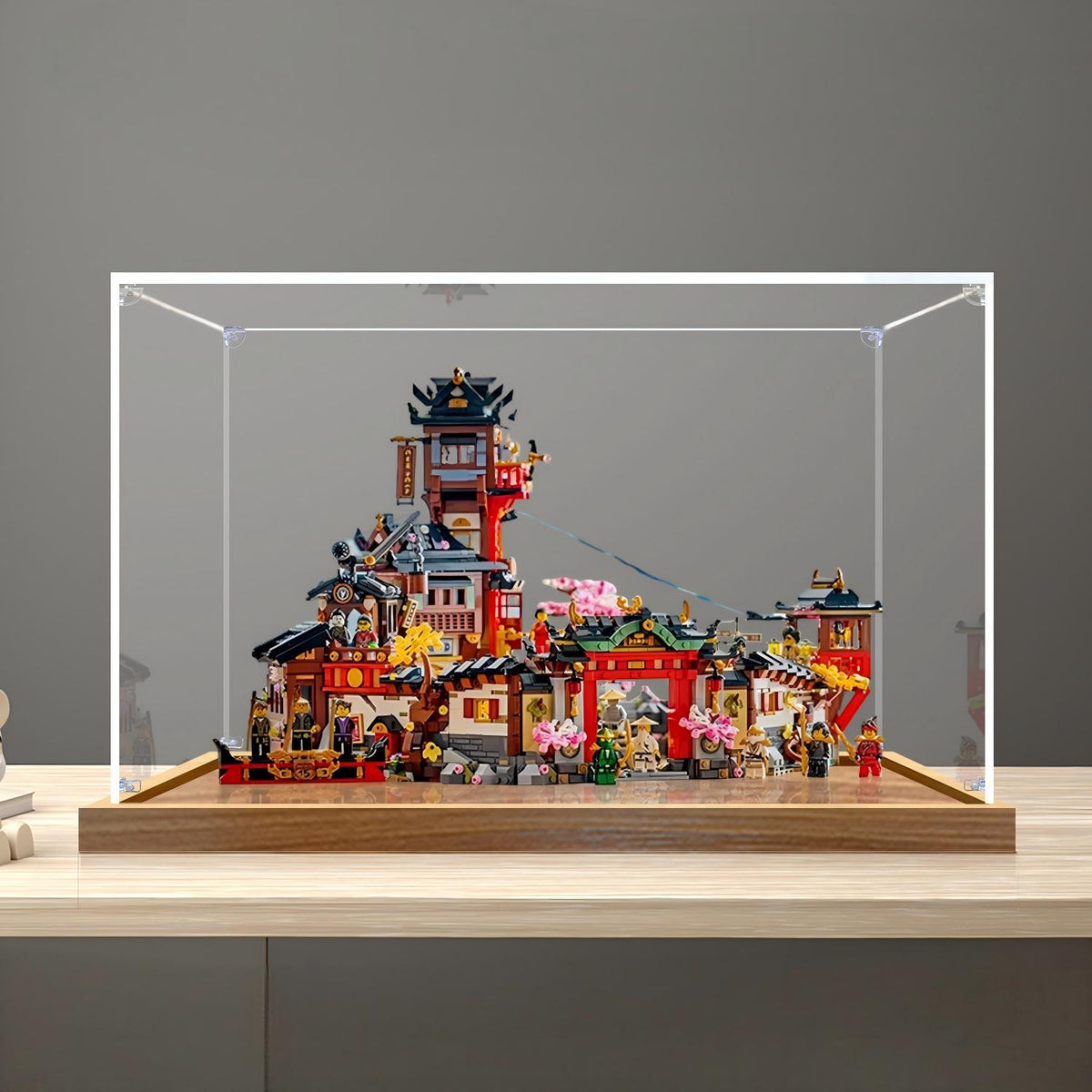 LEGO 71861 The Old Town Mirror Acrylic Display Case with Ring Light & UV-Printed Background - Dustproof Showcase