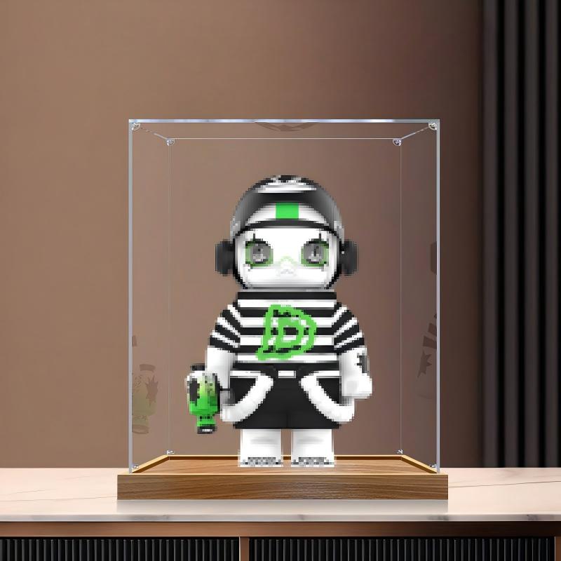 Pop Mart Ducky Mirror Acrylic Display Case with Ring Light & UV-Printed Background - Dustproof Showcase