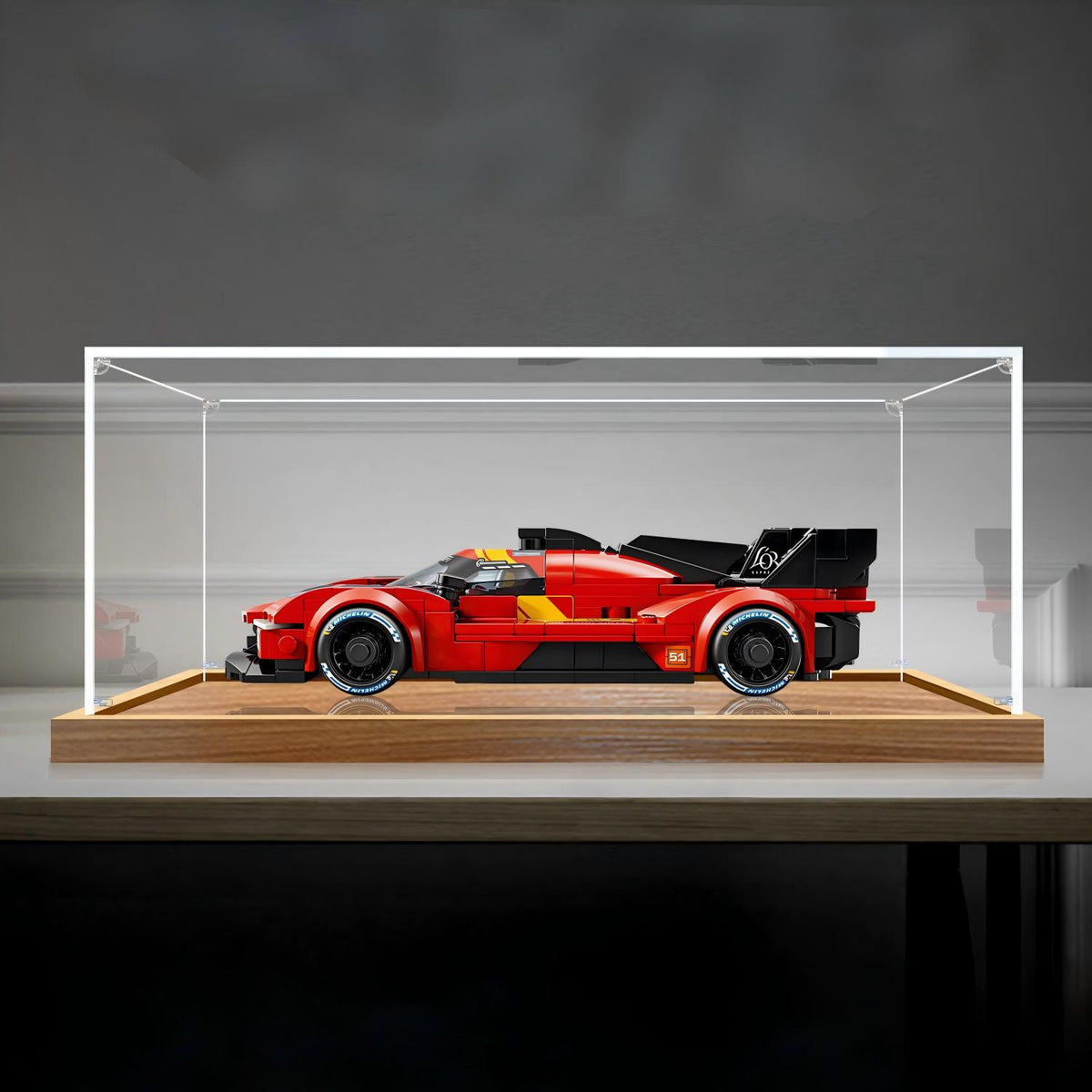 LEGO 77260 Fast & Furious Toyota Supra MK4 Mirror Acrylic Display Case with Ring Light & UV-Printed Background - Dustproof Showcase