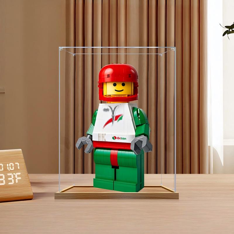 LEGO 40819 سائق سباق مصغر موسّع معروض في علبة عرض أكريليك مرآة مع حلقة إضاءة وخلفية مطبوعة بالأشعة فوق البنفسجية - خزانة عرض مقاومة للغبار