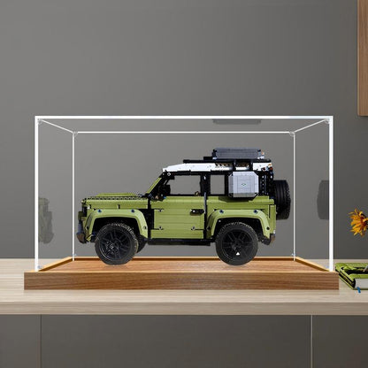 LEGO 42110 ランドローバー・ディフェンダー ミラー アクリル ディスプレイケース リングライト＆UVプリント背景付き - 防塵ショーケース