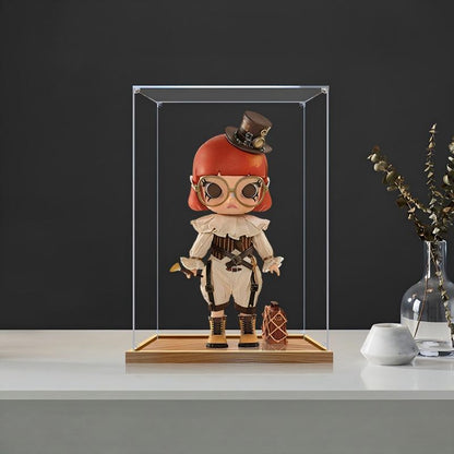 Pop Mart Molly Mirror Acrylic Display Case with Ring Light & UV-Printed Background - Dustproof Showcase