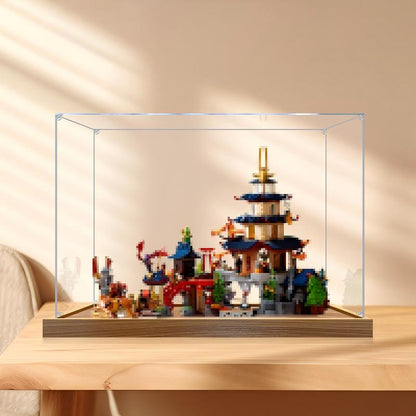 LEGO 71814 Tournament Temple City Mirror Acrylic Display Case with Ring Light & UV-Printed Background - Dustproof Showcase