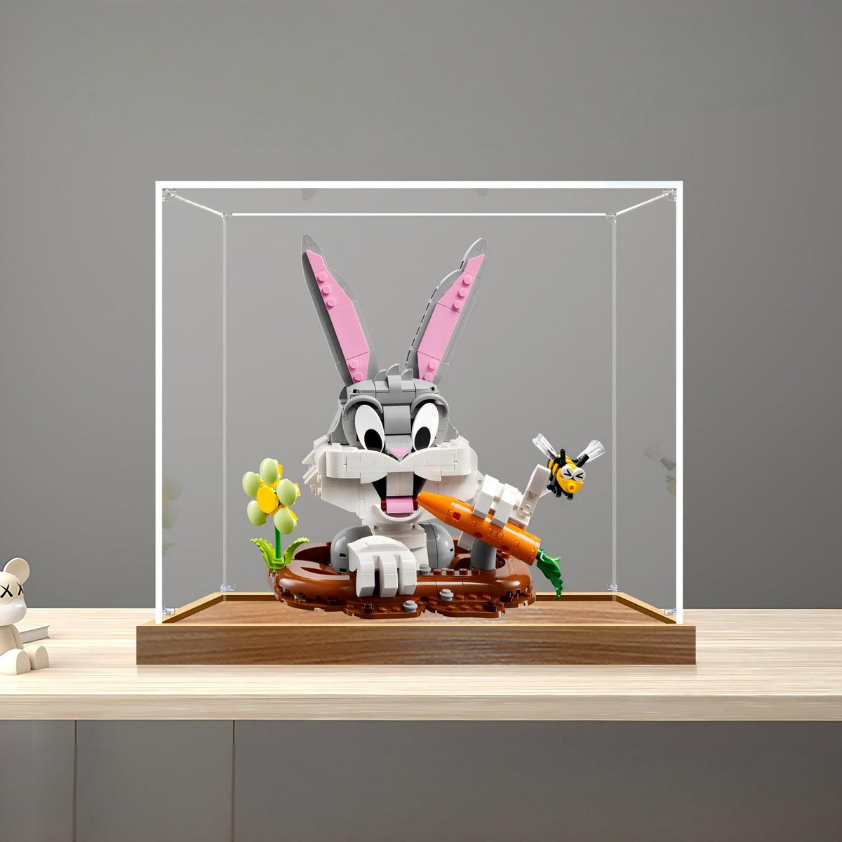 LEGO 40920 Bugs Bunny Mirror Acrylic Display Case with Ring Light & UV-Printed Background - Dustproof Showcase