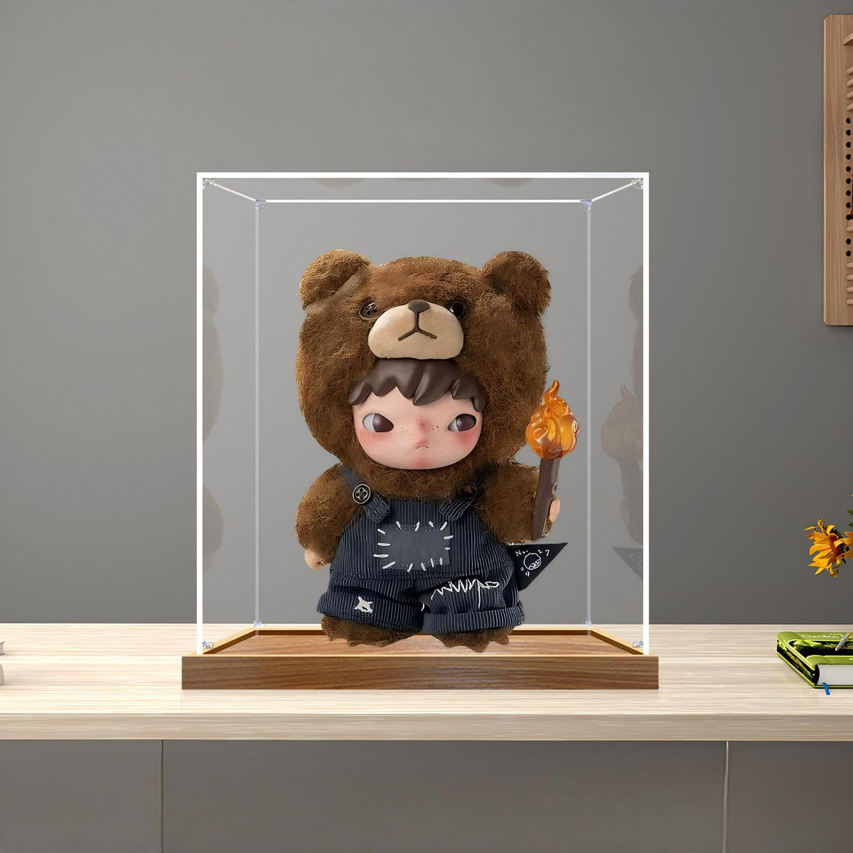 Pop Mart Hirono Serie Spiegel Acryl Displaykast met Ringlicht & UV-Geprinte Achtergrond - Stofvrije Vitrine