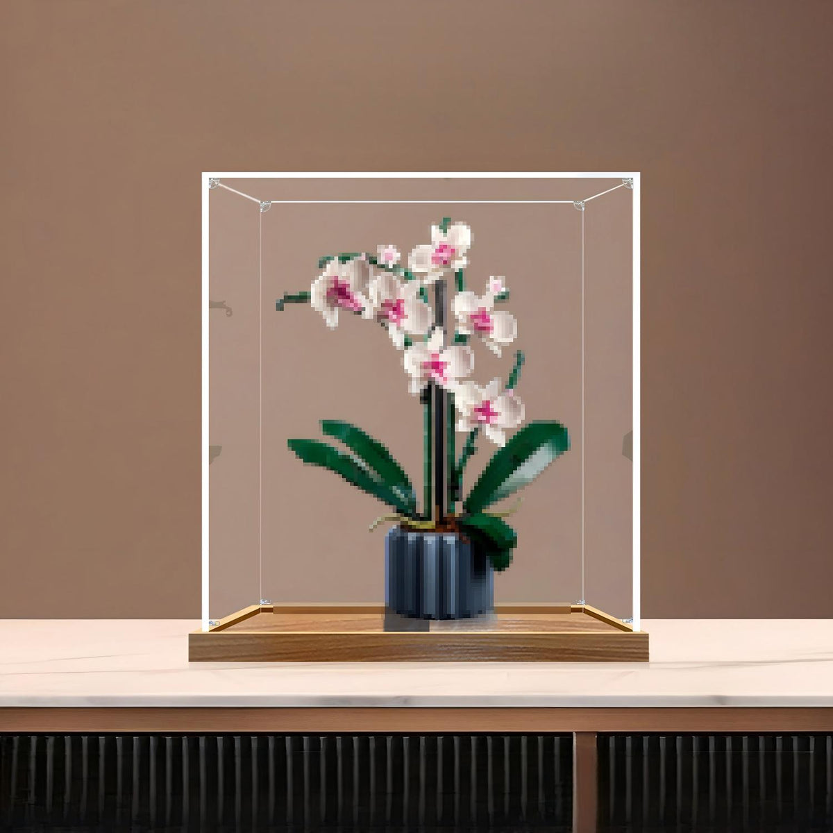 LEGO 10311 Vitrine de Exibição de Acrílico com Espelho para Orquídea, com Luz de Anel e Fundo Impresso em UV - Mostruário à Prova de Poeira