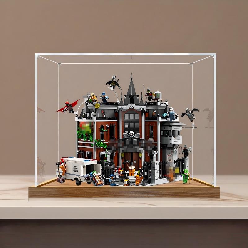 LEGO 76300 Arkham Asylum Mirror Acrylic Display Case with Ring Light & UV-Printed Background - Dustproof Showcase