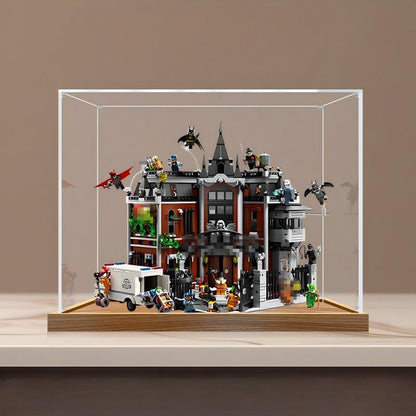 LEGO 76300 Arkham Asylum Mirror Acrylic Display Case with Ring Light & UV-Printed Background - Dustproof Showcase