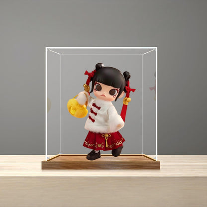 Pop Mart Molly Fortune Collection Mirror Acrylic Display Case with Ring Light & UV-Printed Background - Dustproof Showcase