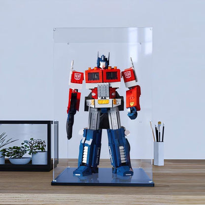 LEGO 10302 Optimus Prime Udstillingsæske i akryl med ringlys og UV-printet baggrund - støvtæt montre