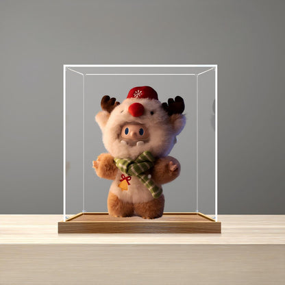 Pop Mart Furry Rudolph Bob Series Mirror Acrylic Display Case with Ring Light & UV-Printed Background - Dustproof Showcase