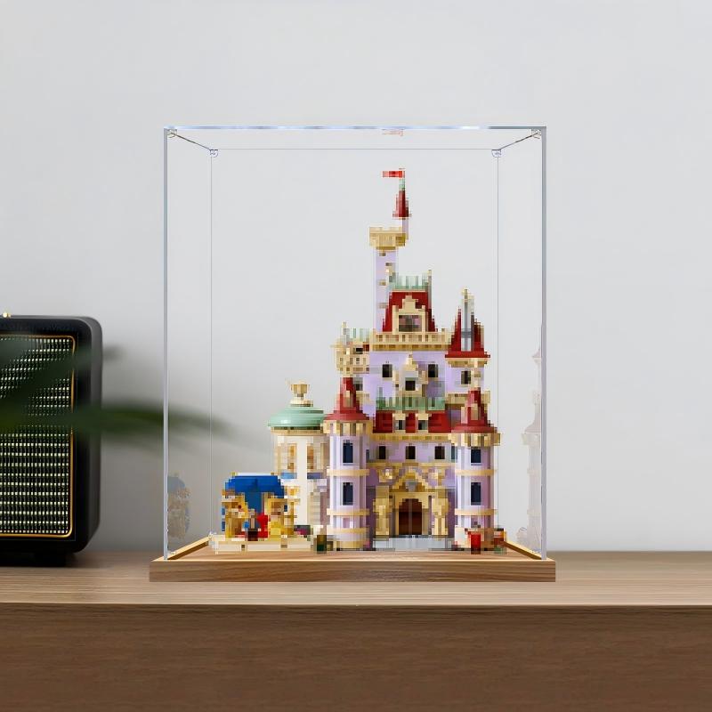 LEGO 43263 Beauty and the Beast Castle Mirror Acrylic Display Case with Ring Light & UV-Printed Background - Dustproof Showcase