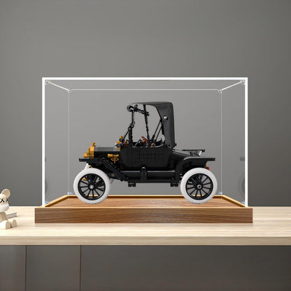 LEGO 11376 Ford Model T Mirror Acrylic Display Case with Ring Light & UV-Printed Background - Dustproof Showcase