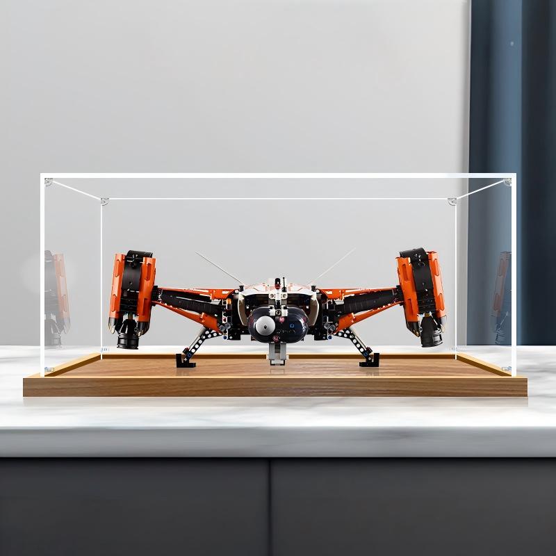 LEGO 42181 Nave de Carga Pesada VTOL Caixa de Exibição Acrílica Espelhada com Luz de Anel e Fundo Impresso em UV - Vitrine à Prova de Poeira