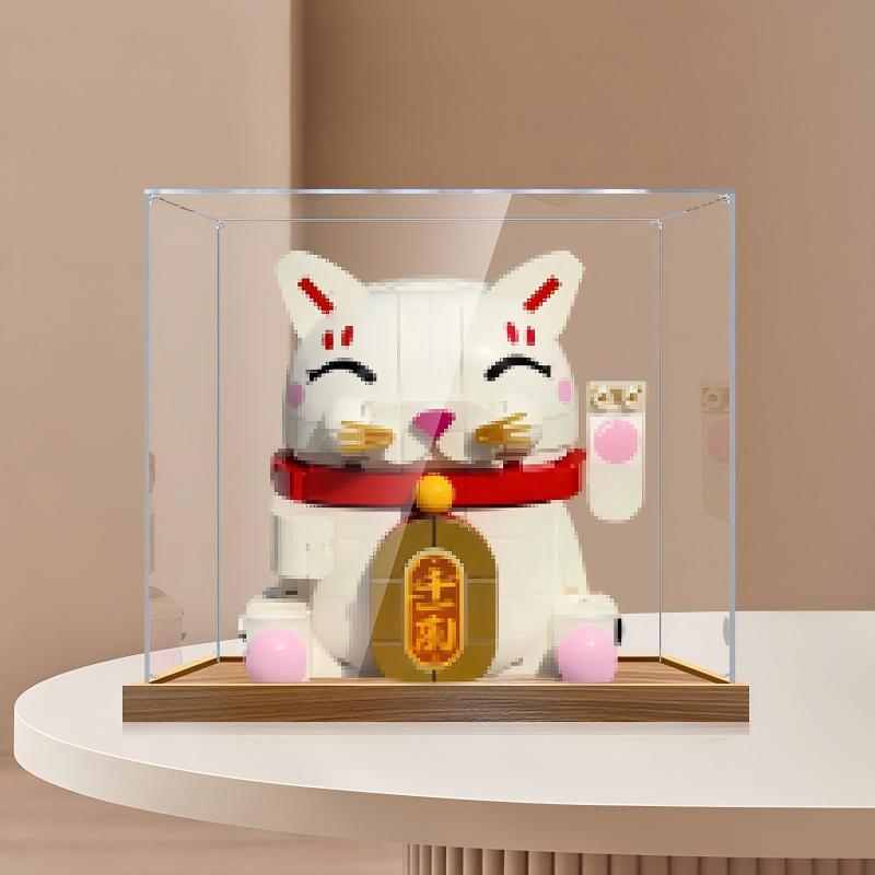 LEGO 40813 Lucky Cat Mirror Acrylic Display Case with Ring Light & UV-Printed Background - Dustproof Showcase