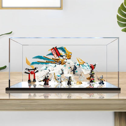 LEGO 71786 Zane's Ice Dragon Creature Mirror Acrylic Display Case with Ring Light & UV-Printed Background - Dustproof Showcase