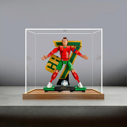 LEGO 43016 Cristiano Ronaldo - Soccer Legend Mirror Acrylic Display Case with Ring Light & UV-Printed Background - Dustproof Showcase