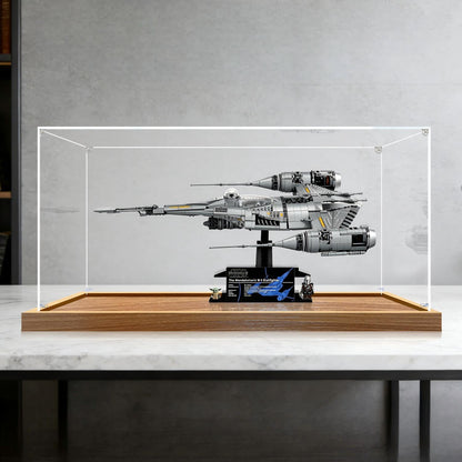 LEGO 75442 The Mandalorian's N-1 Starfighter - UCS Mirror Acrylic Display Case with Ring Light & UV-Printed Background - Dustproof Showcase