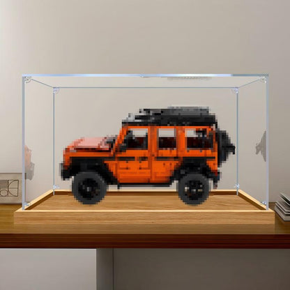 LEGO 42177 Mercedes-Benz G 500 PROFESSIONAL Line Vitrine aus Acryl mit Ringlicht & UV-bedrucktem Hintergrund – Staubdichte Ausstellungsbox