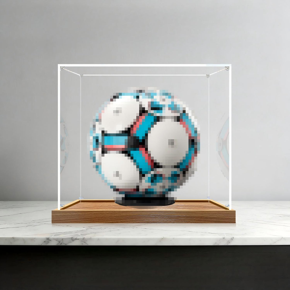 LEGO 43019 Soccer Ball Mirror Acrylic Display Case with Ring Light & UV-Printed Background - Dustproof Showcase