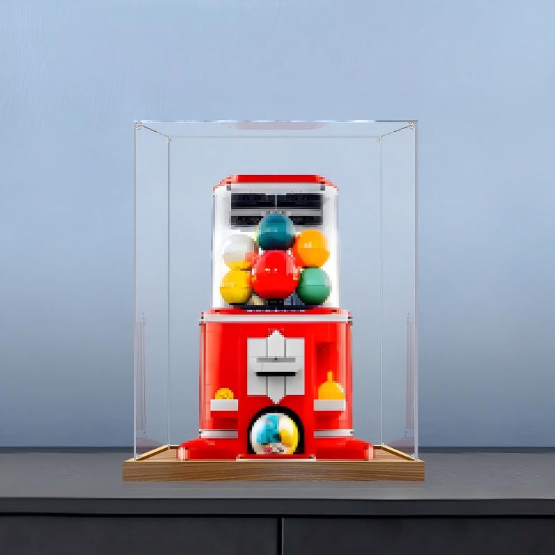 LEGO 21358 Minifigure Vending Machine Mirror Acrylic Display Case with Ring Light & UV-Printed Background - Dustproof Showcase