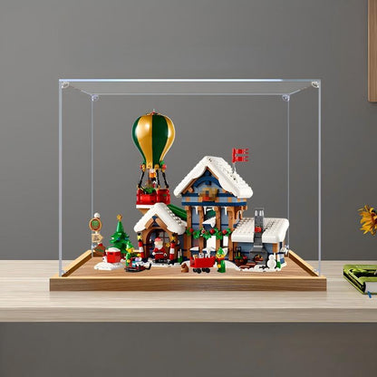 LEGO 10339 Santa's Sleigh Mirror Acrylic Display Case with Ring Light & UV-Printed Background - Dustproof Showcase